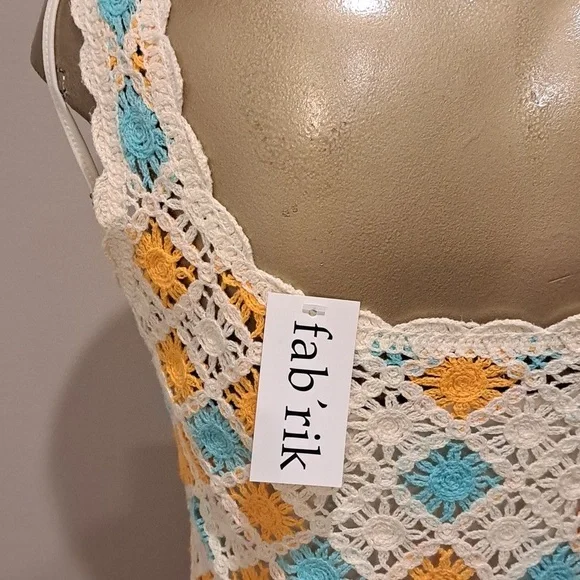 Fab'rik Orange, Turquoise & Cream Crocheted Boho Mini Dress - Picture 4 of 8